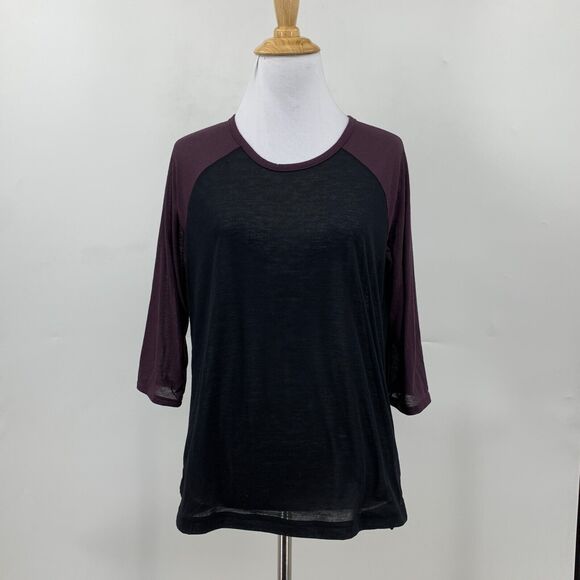 Sweaty Betty Top Womens S Small Purple/Black Semi Sheer Crew Neck 3/4 Sleeves - Picture 2 of 12
